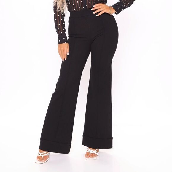 NWT Fashion Nova High Waisted Wide Leg Black Pant Sz M - Picture 1 of 5